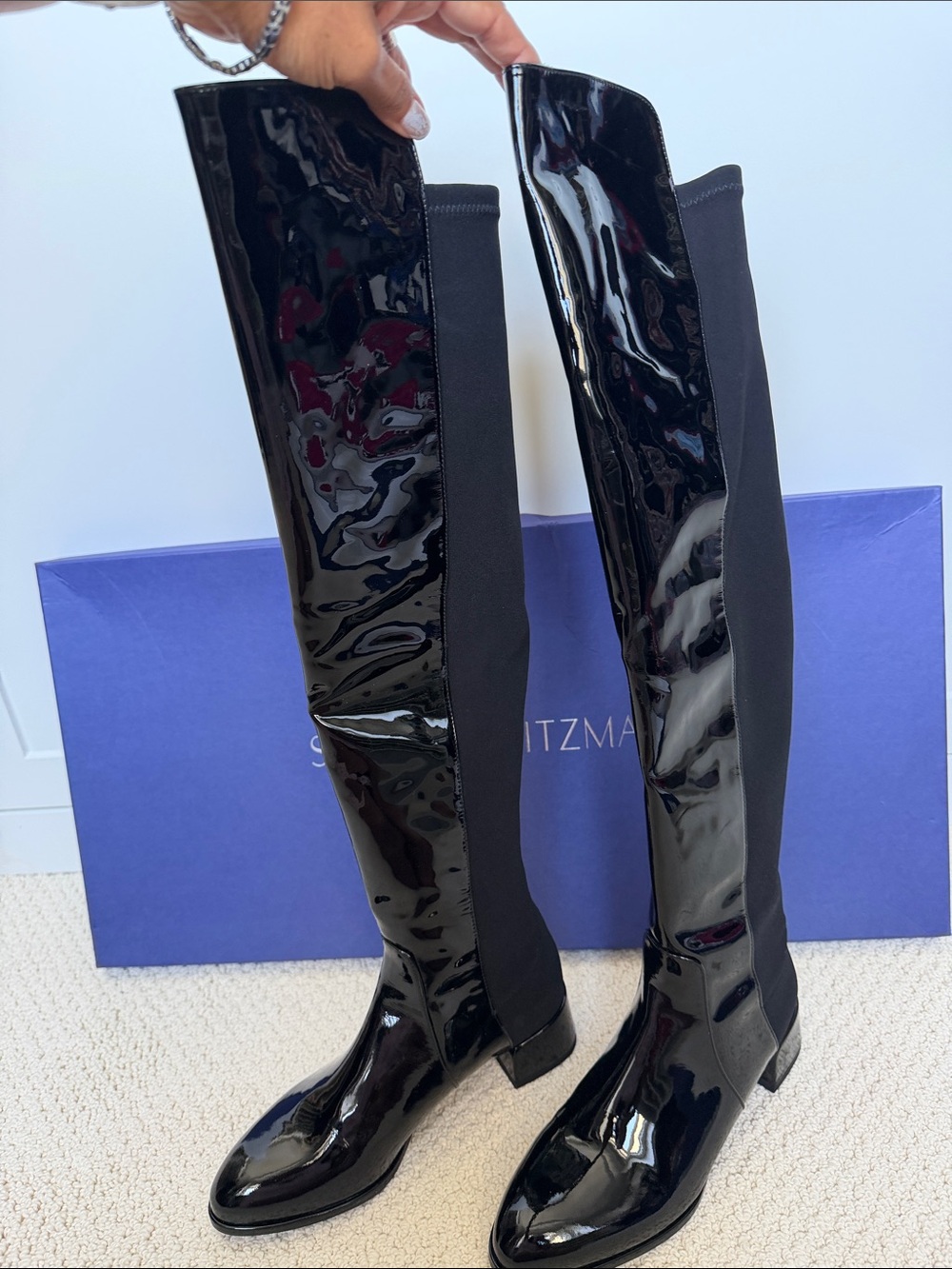Stuart Weitzman Black Patent Over-the-Knee Boots